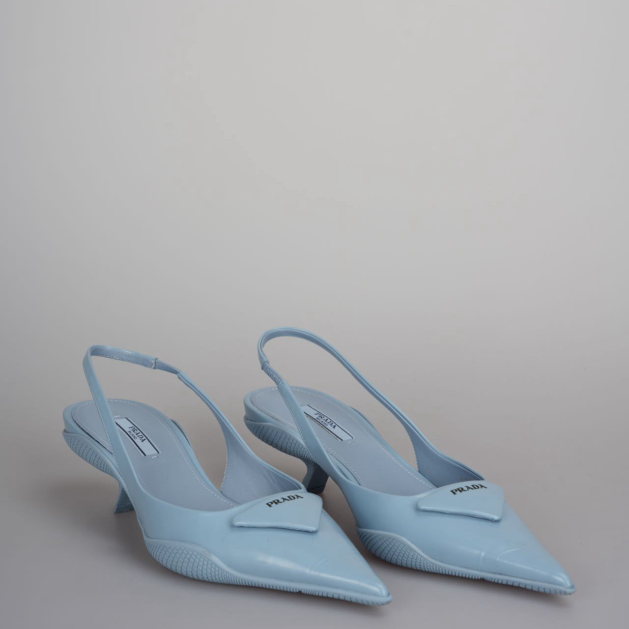 Prada Sling Bag Spazzolato Triangle Pointed Toe Slingback Pumps Logo Shoes