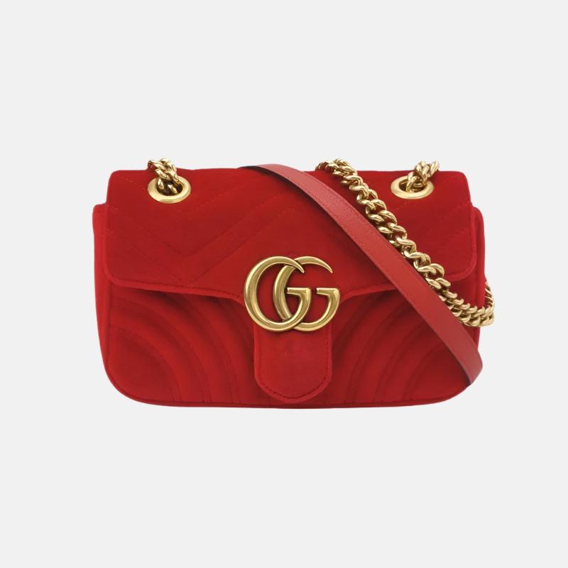 Gucci Marmont Velvet Red Mini Flap Travel Bag
