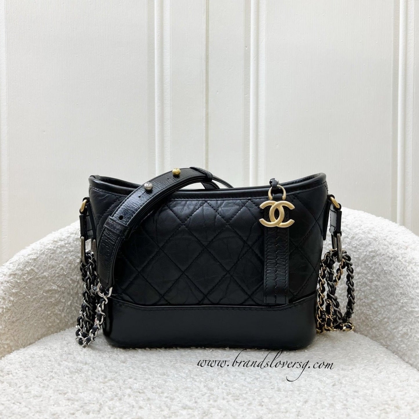 Chanel Small Gabrielle Hobo in Black Distressed Calfskin and 3 tone Hardware (Model: )