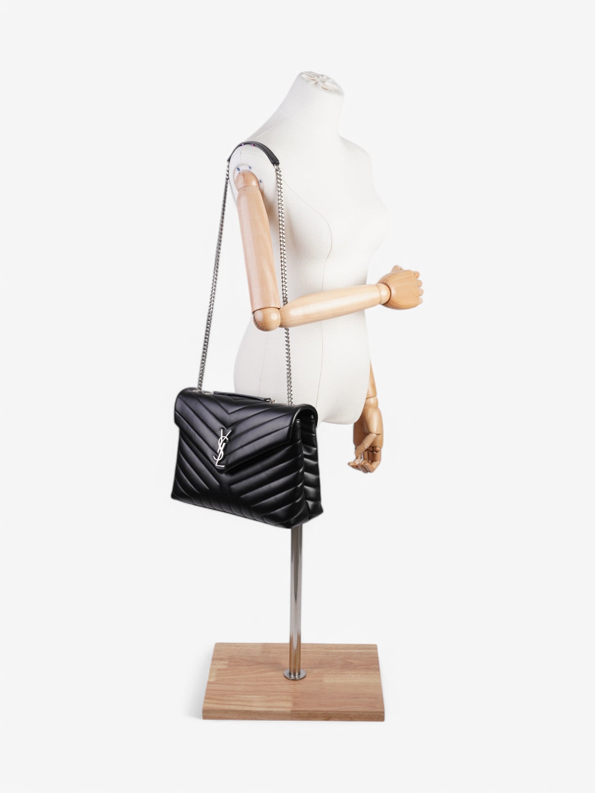 YSL Saint Laurent Lou Lou Crossbody Bag Leather Lambskin Black Lambskin Leather Large