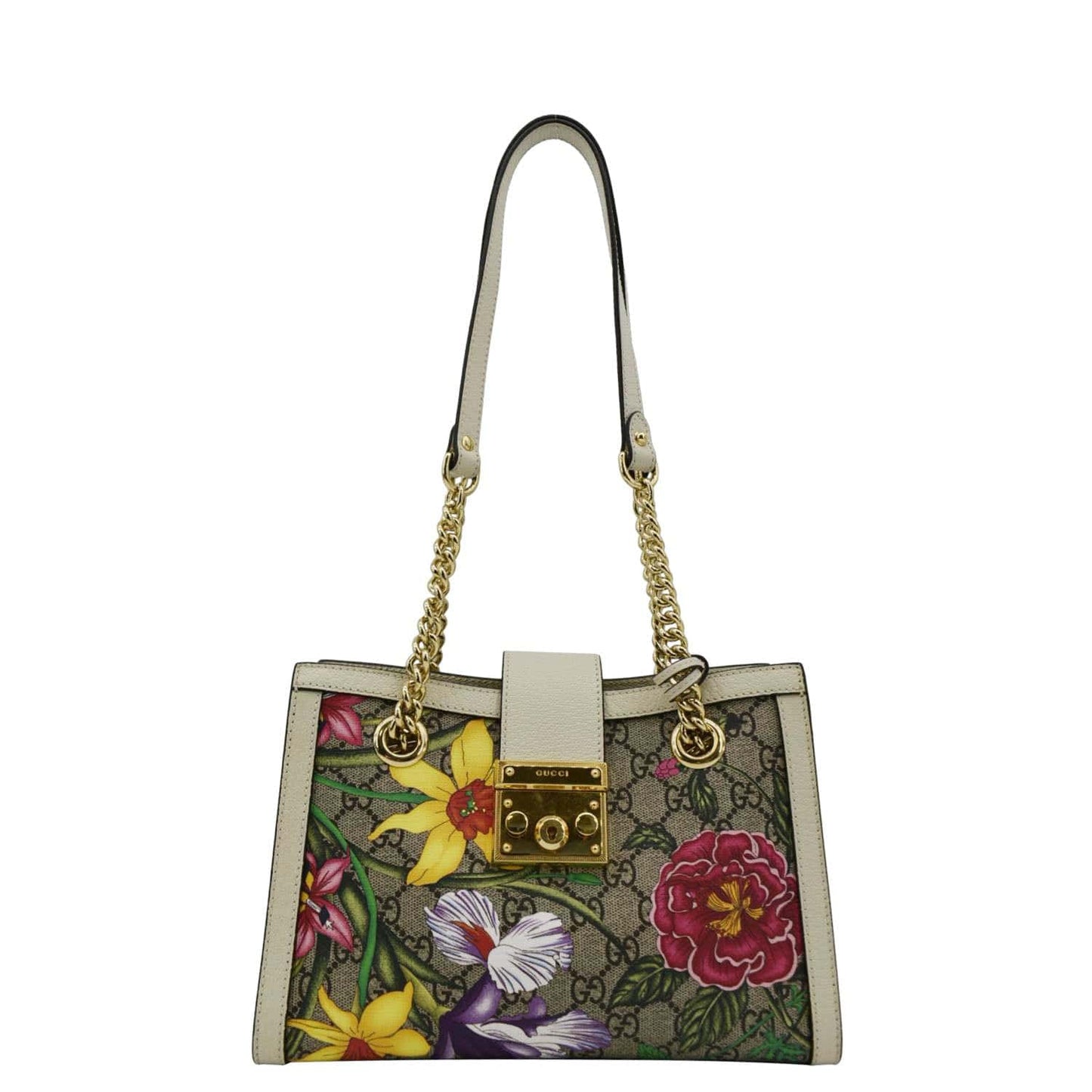 Gucci Padlock Flora Supreme Shoulder Bag Canvas Beige