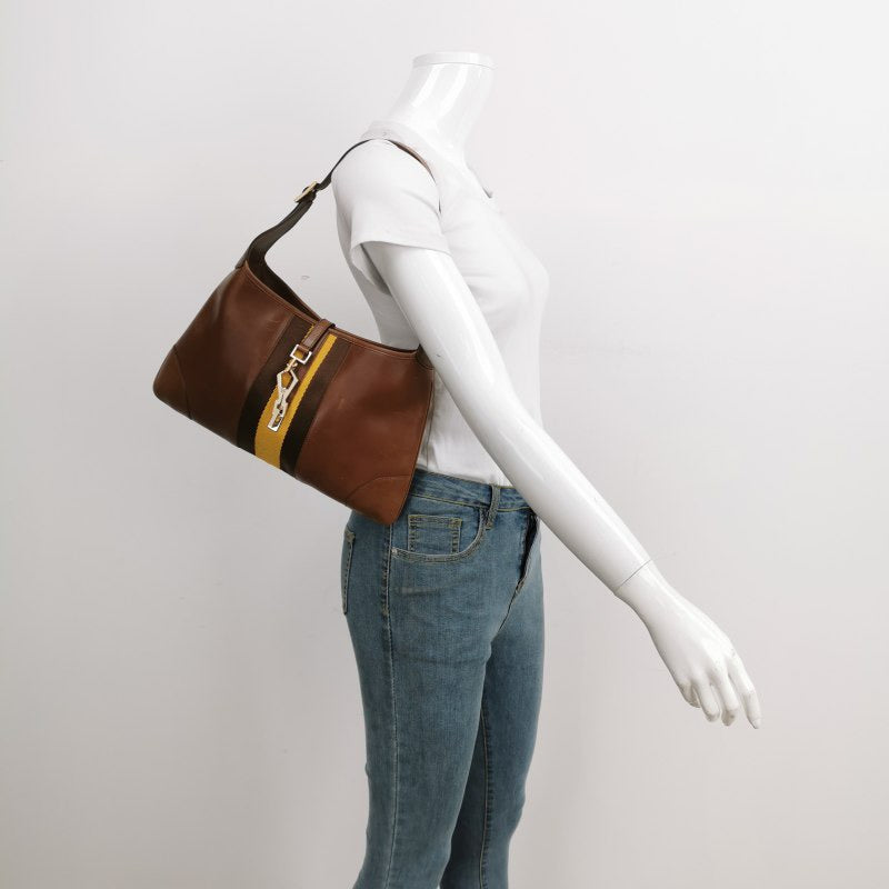 Gucci Jackie Hardware Leather Brown Silver Medium Travel Bag