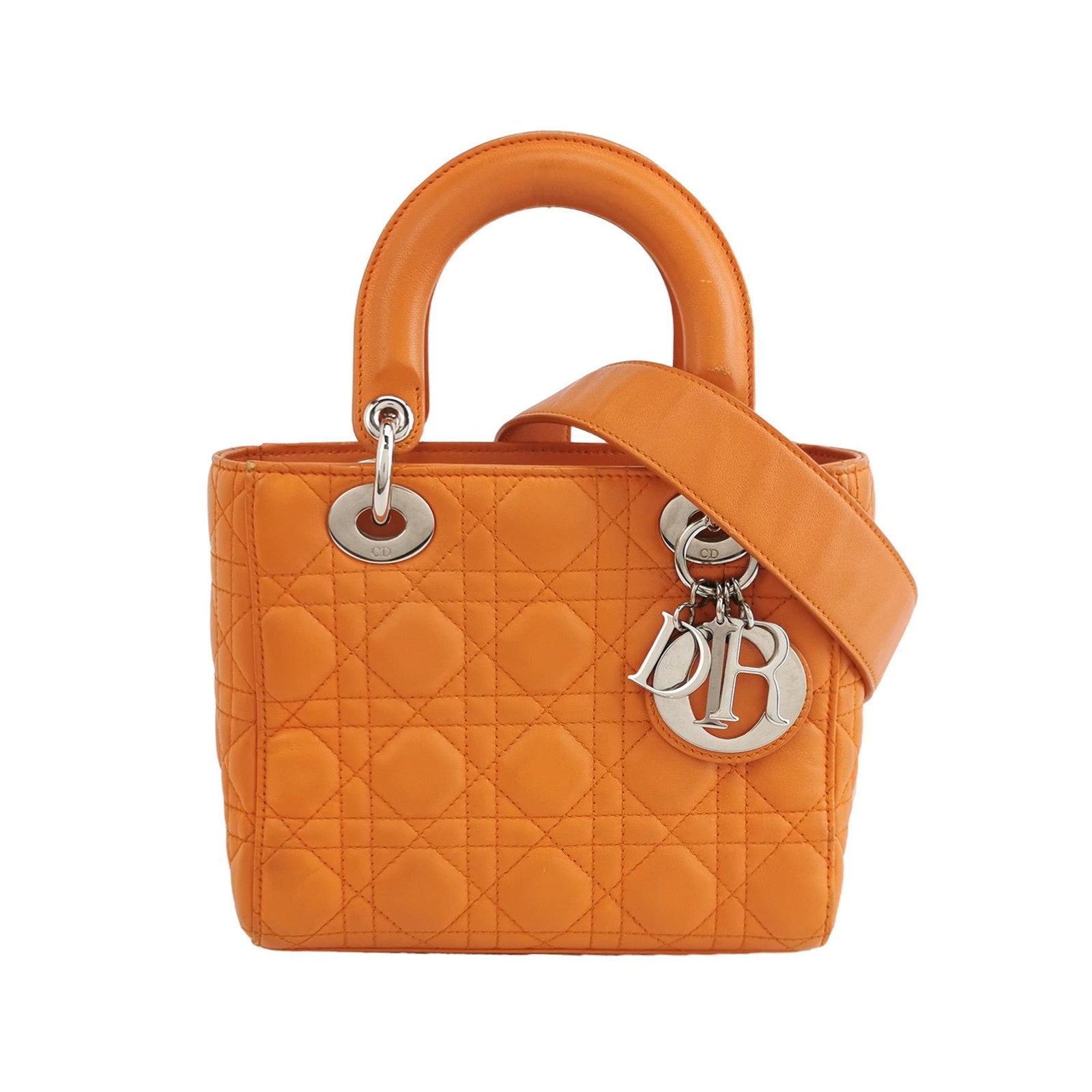 Dior Lady My Abc Orange Lambskin Cannage Handbag Leather Small Travel Bag