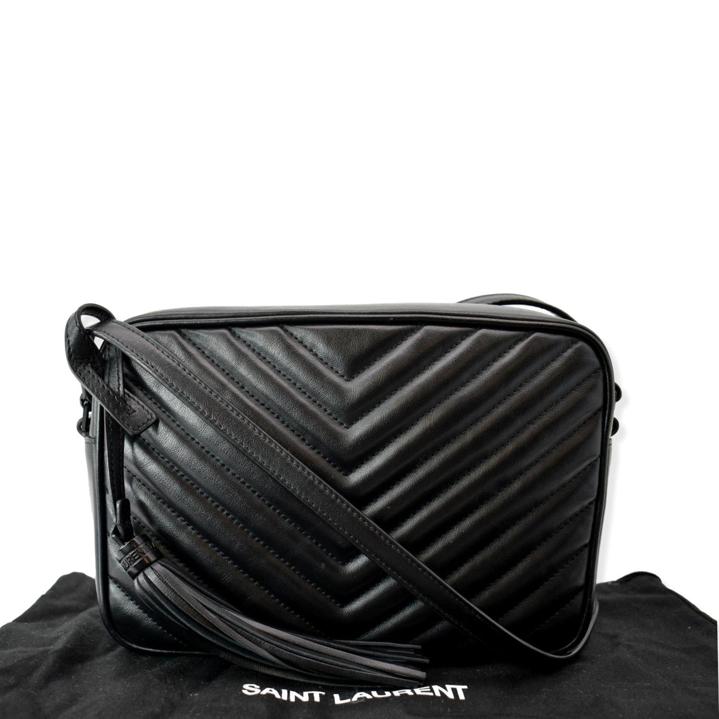 YSL Saint Laurent Yves Lou Chevron Camera Crossbody Bag Leather Black Camera Bag 1