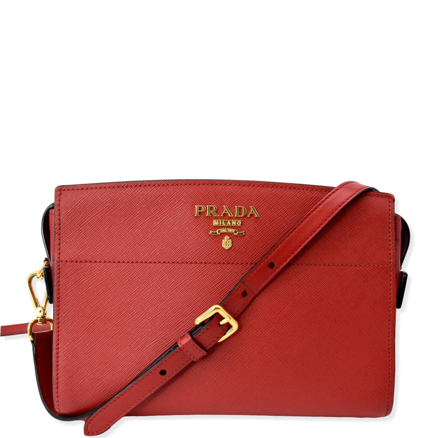 Saffiano City Calfskin Esplanade Crossbody Bag Red