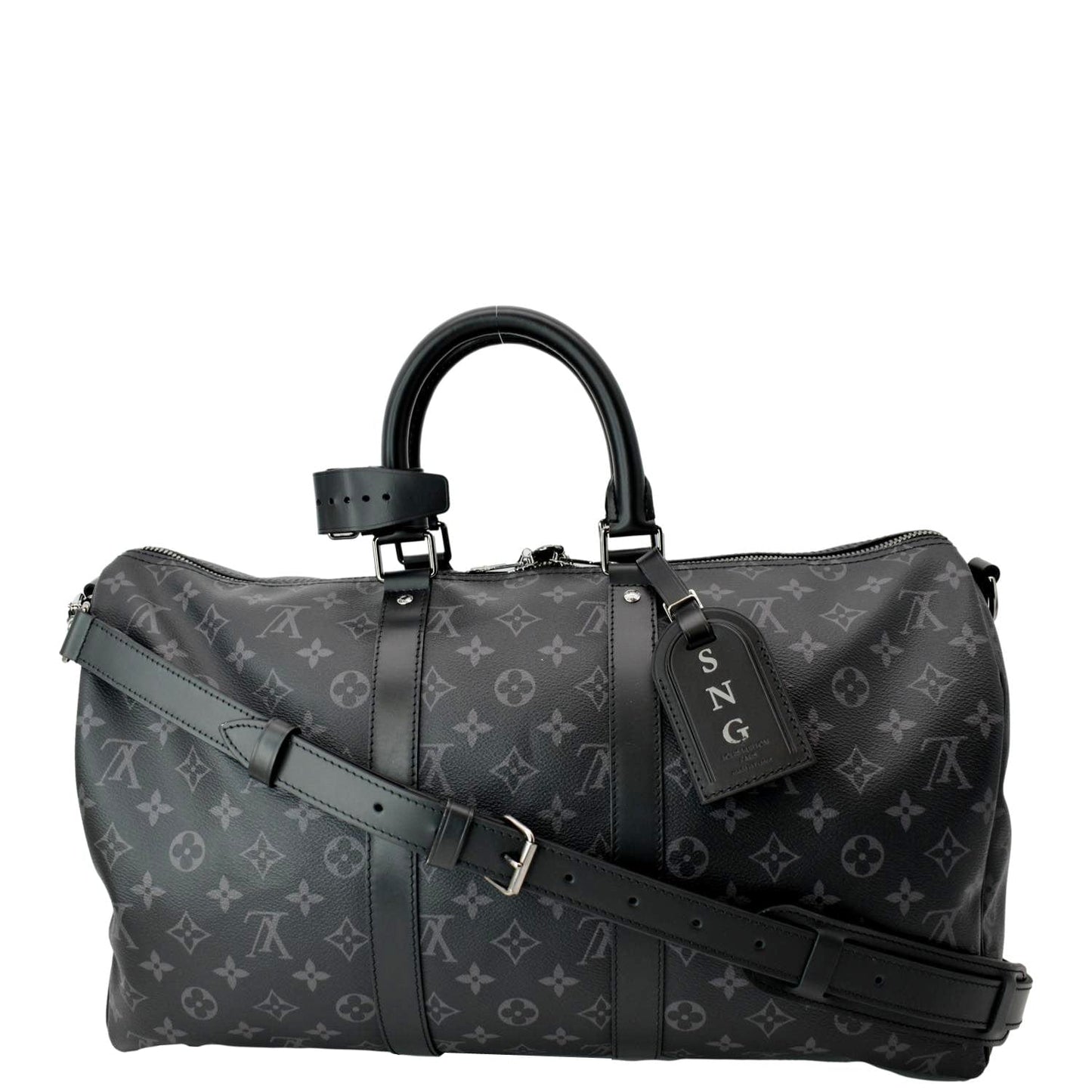 LV Louis Keepall Bandouliere Eclipse Travel Bag Monogram Black