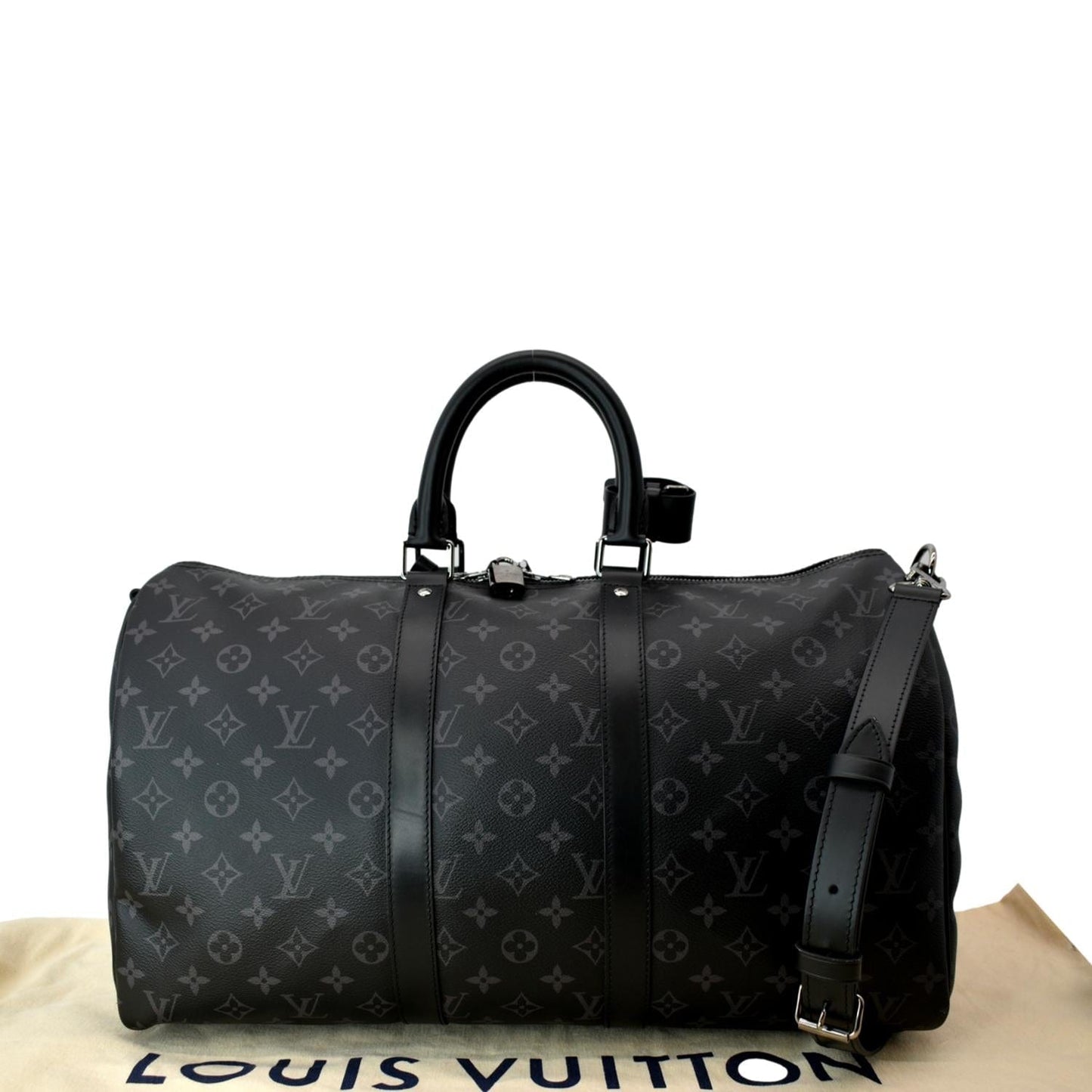 LV Louis Keepall Bandouliere Eclipse Travel Bag Monogram Black