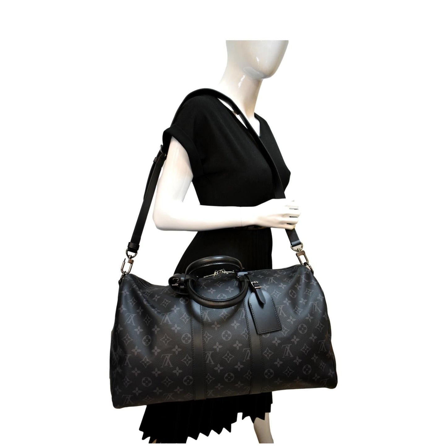 LV Louis Keepall Bandouliere Eclipse Travel Bag Monogram Black