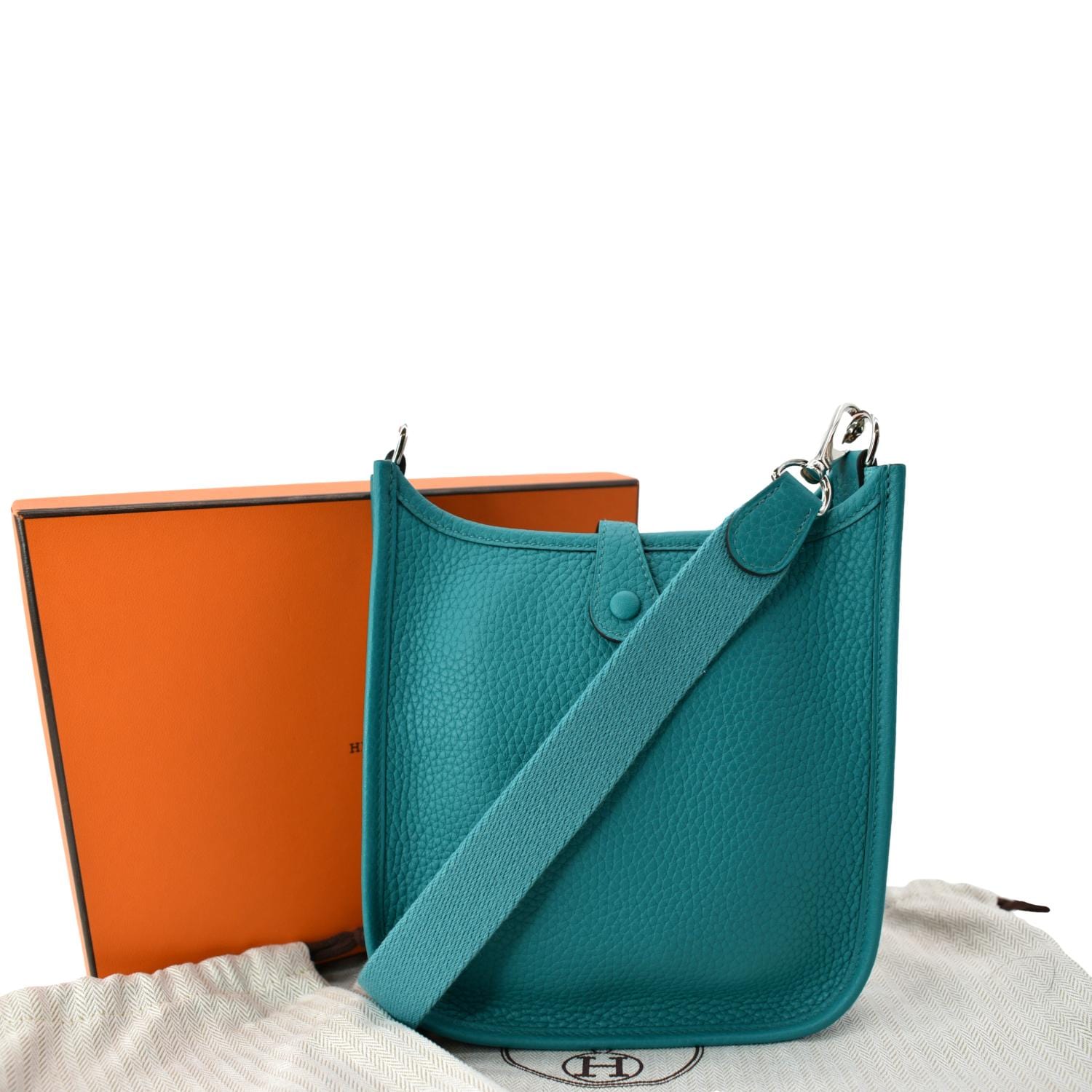 Hermes Evelyne Tpm Clemence Crossbody Bag Teal Leather