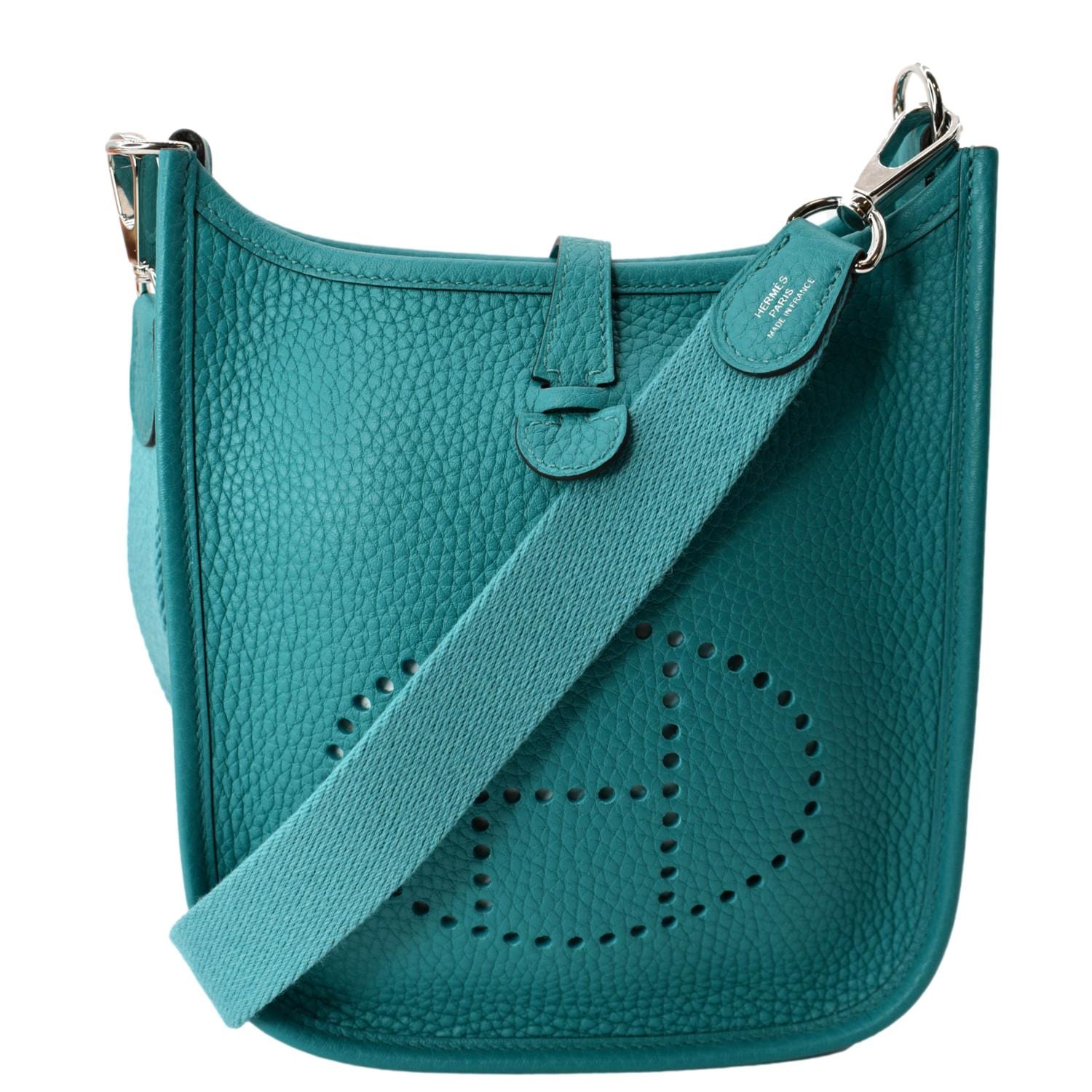 Hermes Evelyne Tpm Clemence Crossbody Bag Teal Leather