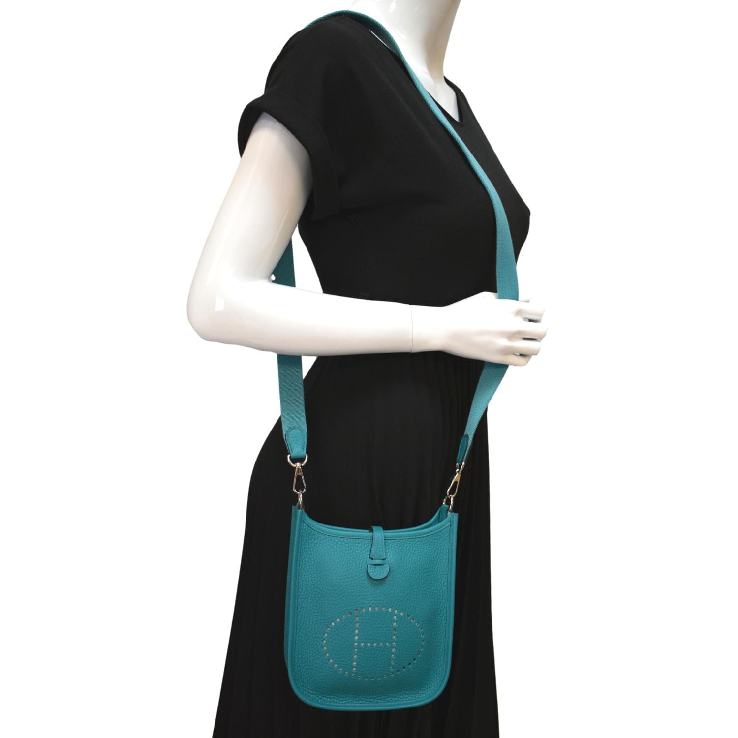 Hermes Evelyne Tpm Clemence Crossbody Bag Teal Leather