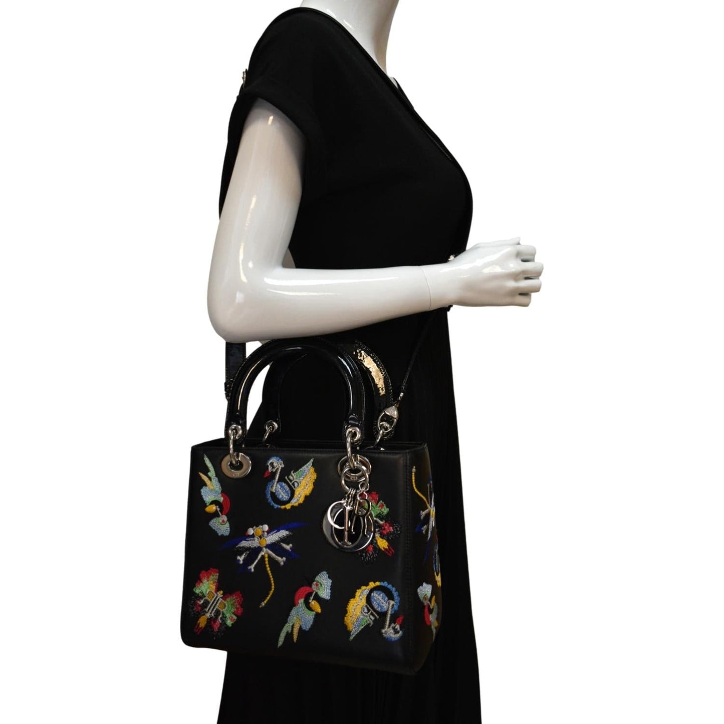 Dior Lady Embroidered Shoulder Bag Black