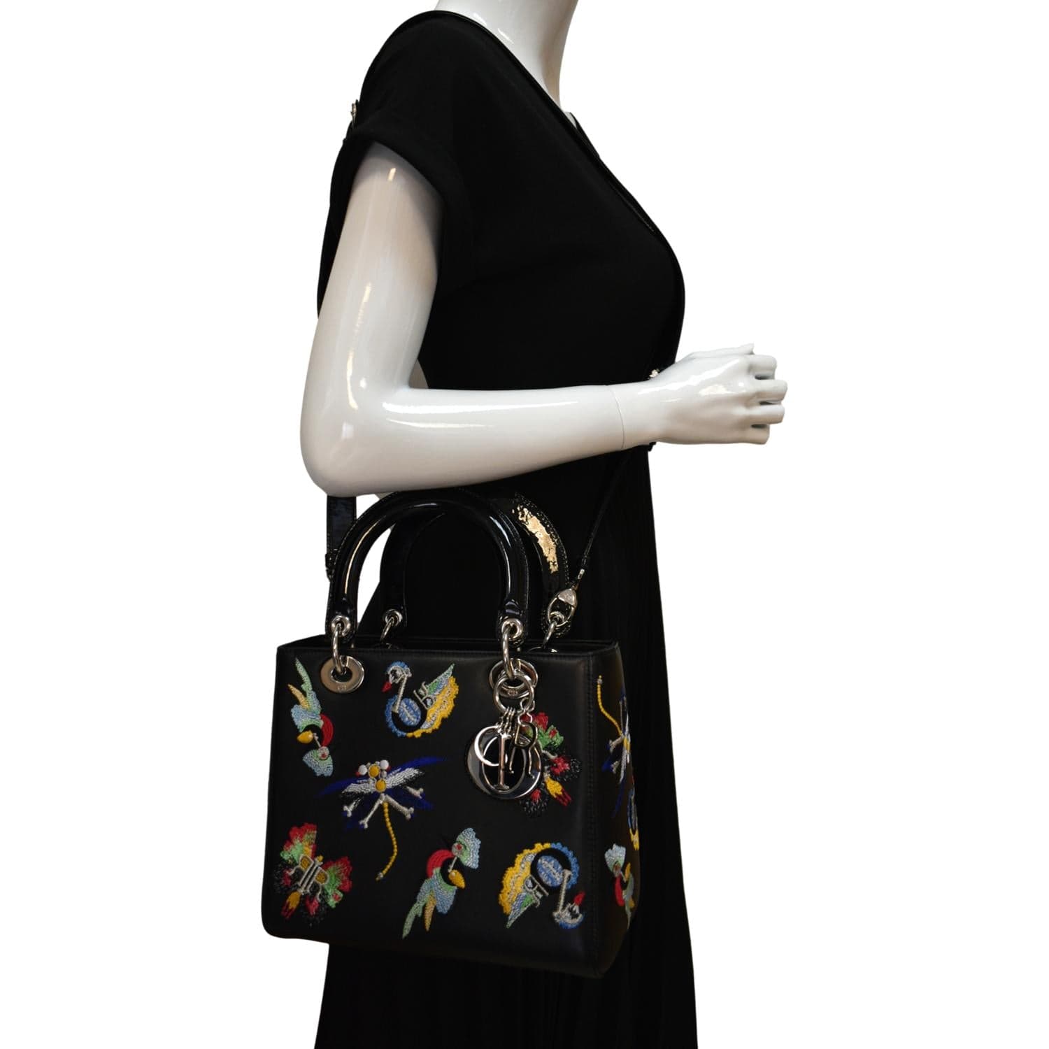 Dior Lady Embroidered Shoulder Bag Black