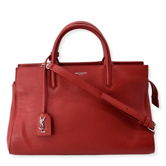 YSL Saint Laurent Saint Cabas Rive Gauche Satchel Bag Leather Red Travel Bag