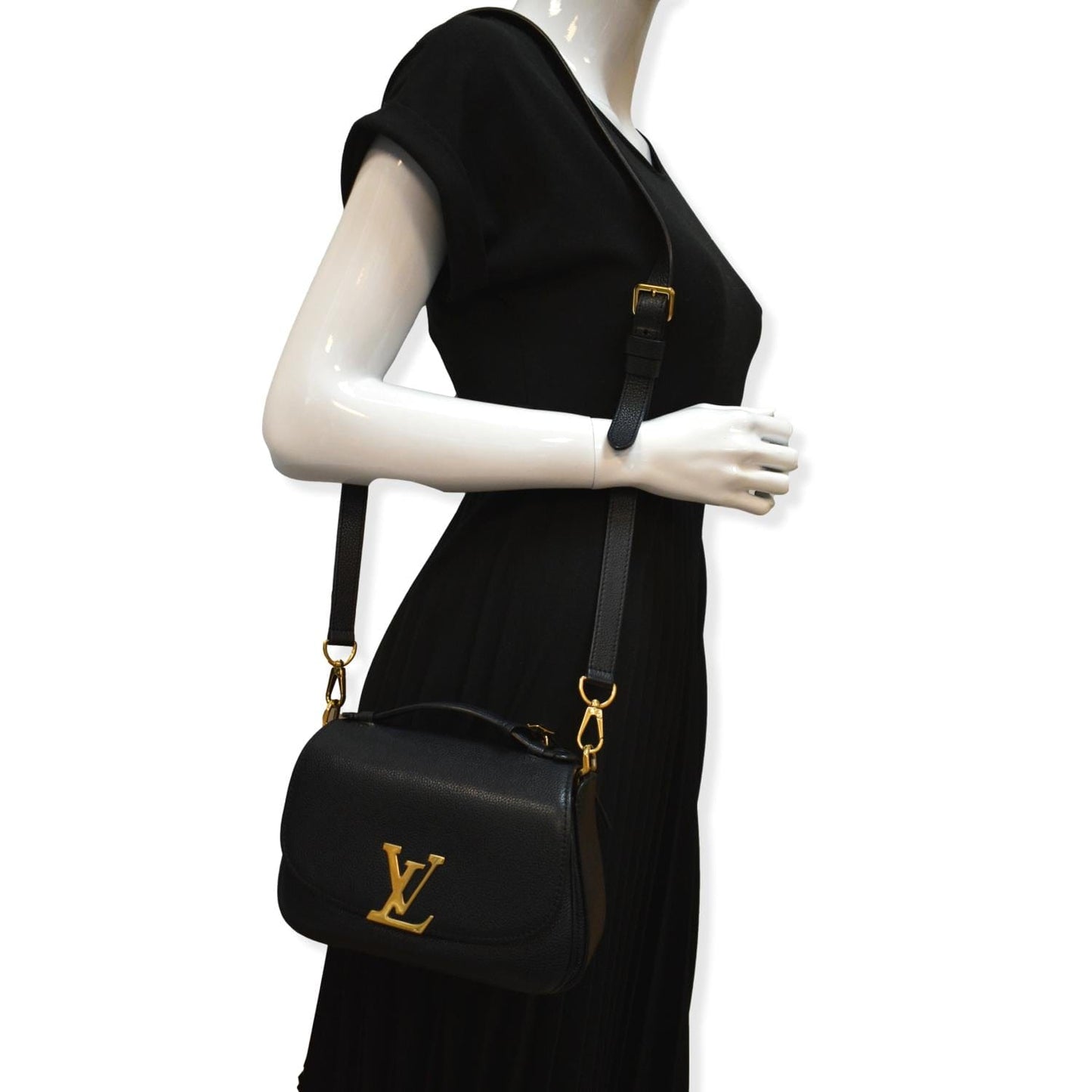 LV Louis Vivienne Nm Grained Shoulder Bag Leather Black