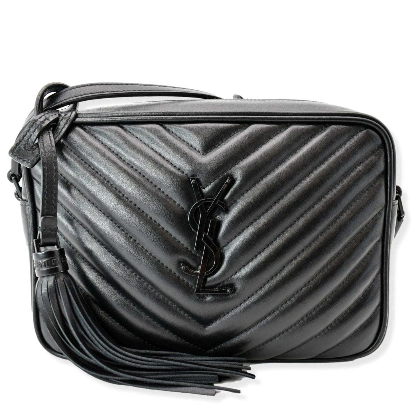 YSL Saint Laurent Yves Lou Chevron Camera Crossbody Bag Leather Black Loulou Camera Bag