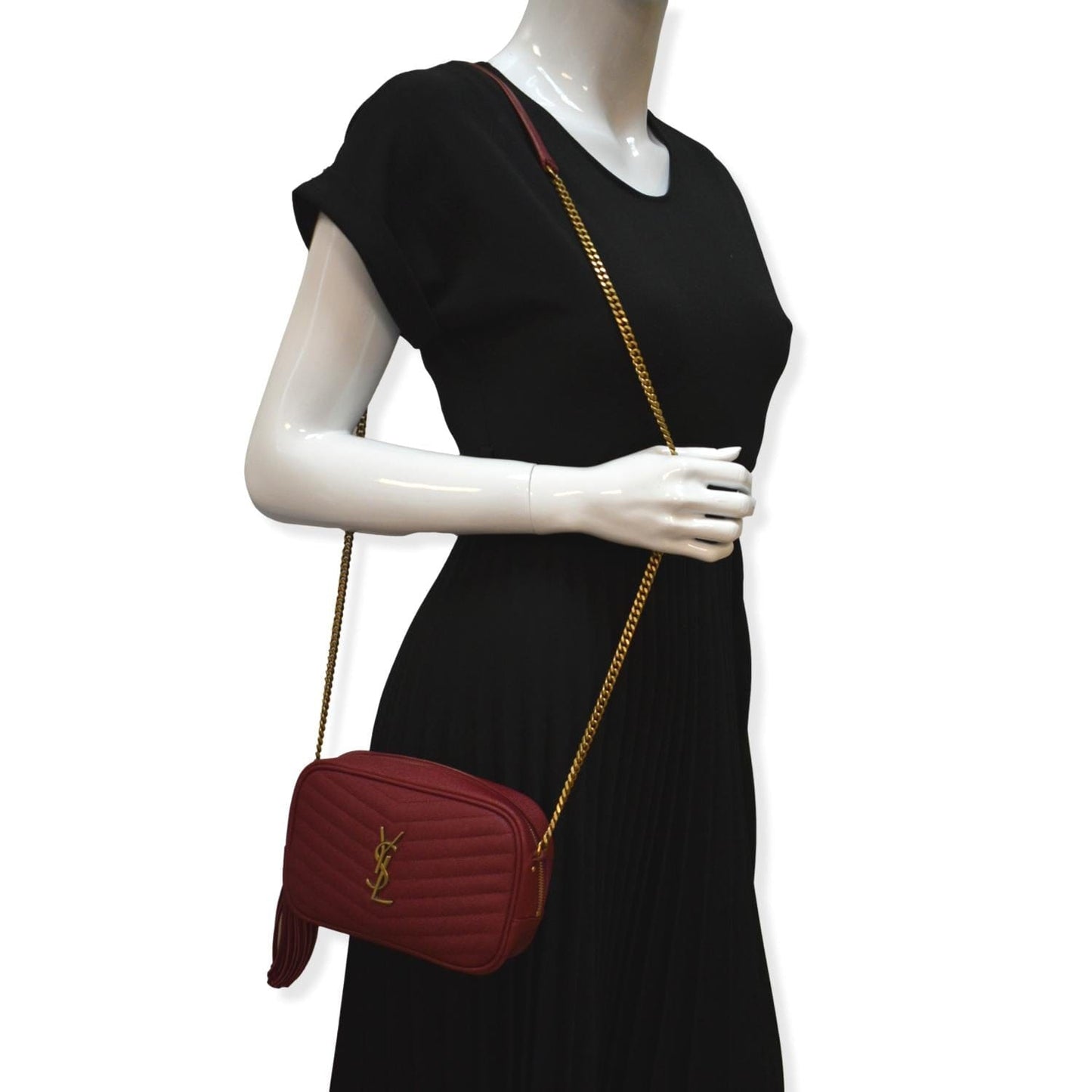 YSL Saint Laurent Yves Lou Camera Crossbody Bag Leather Red Mini