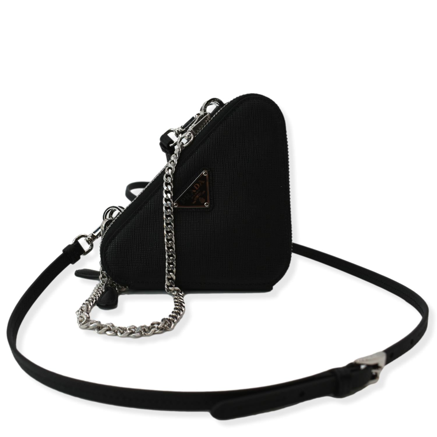 Prada Pouch Crossbody Bag Leather Saffiano Black