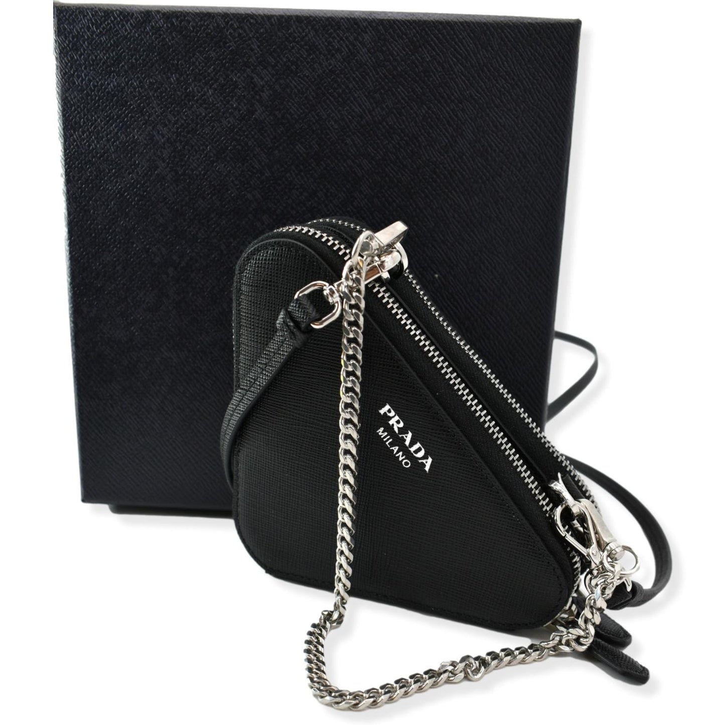 Prada Pouch Crossbody Bag Leather Saffiano Black