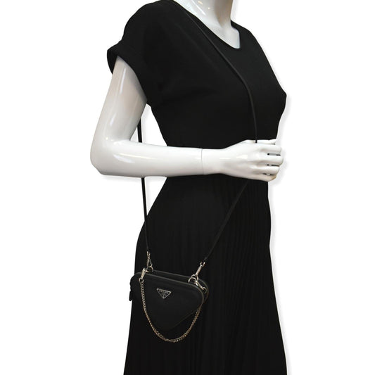 Prada Pouch Crossbody Bag Leather Saffiano Black