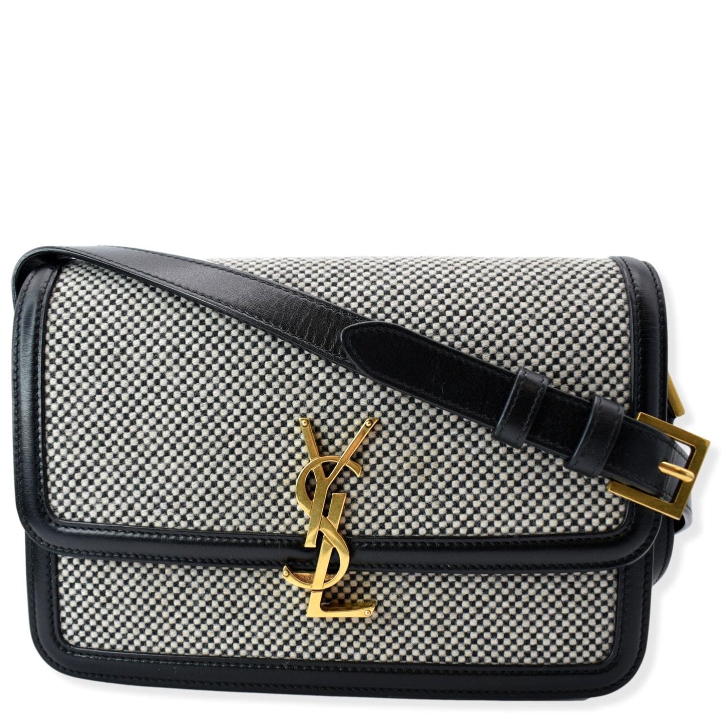 YSL Saint Laurent Yves Solferino And Shoulder Bag Leather Canvas White
