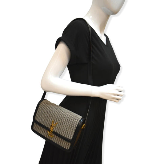 YSL Saint Laurent Yves Solferino And Shoulder Bag Leather Canvas White