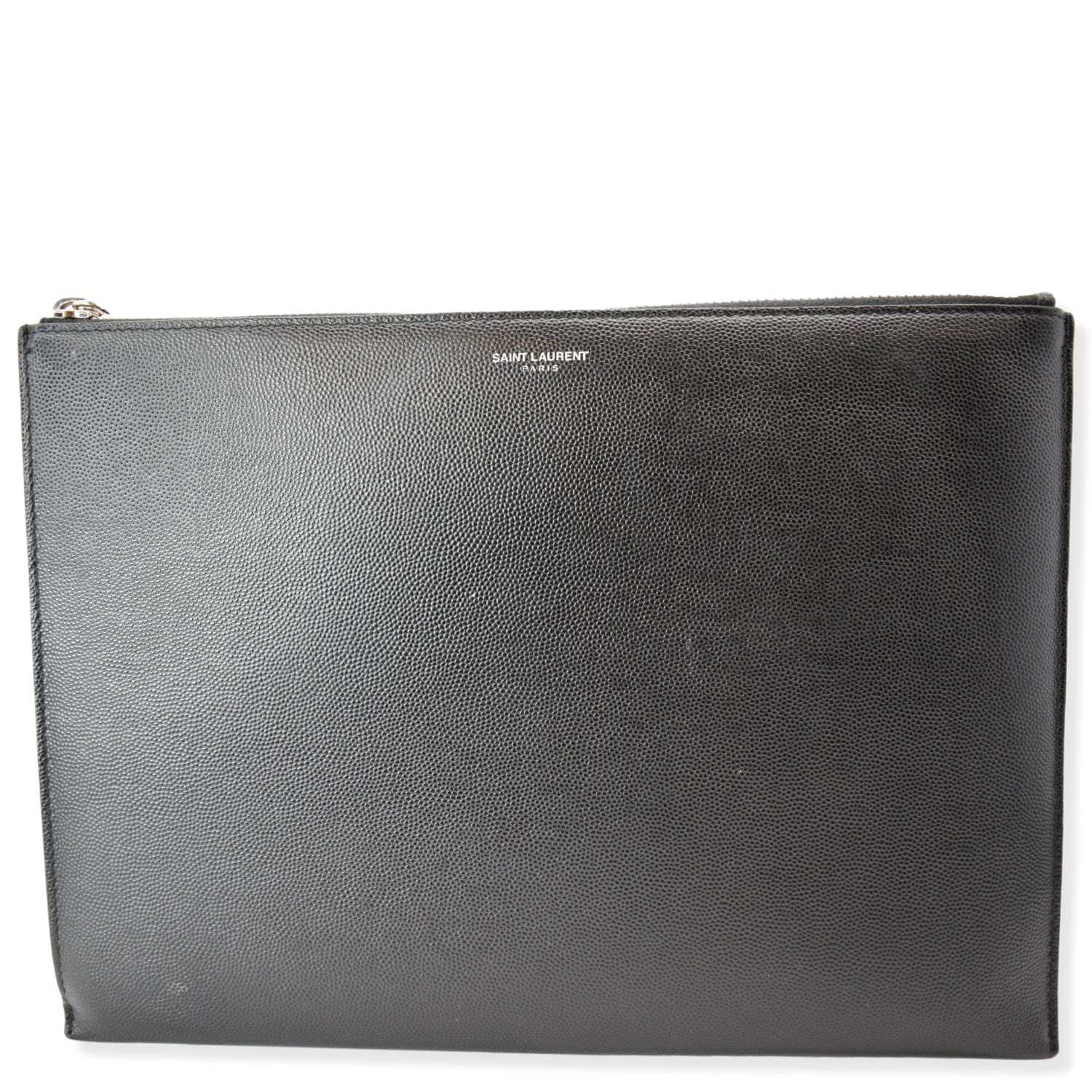 YSL Saint Laurent Saint Laurent Grain Pouch Travel Bag Leather Black