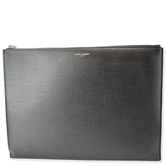 YSL Saint Laurent Saint Laurent Grain Pouch Travel Bag Leather Black