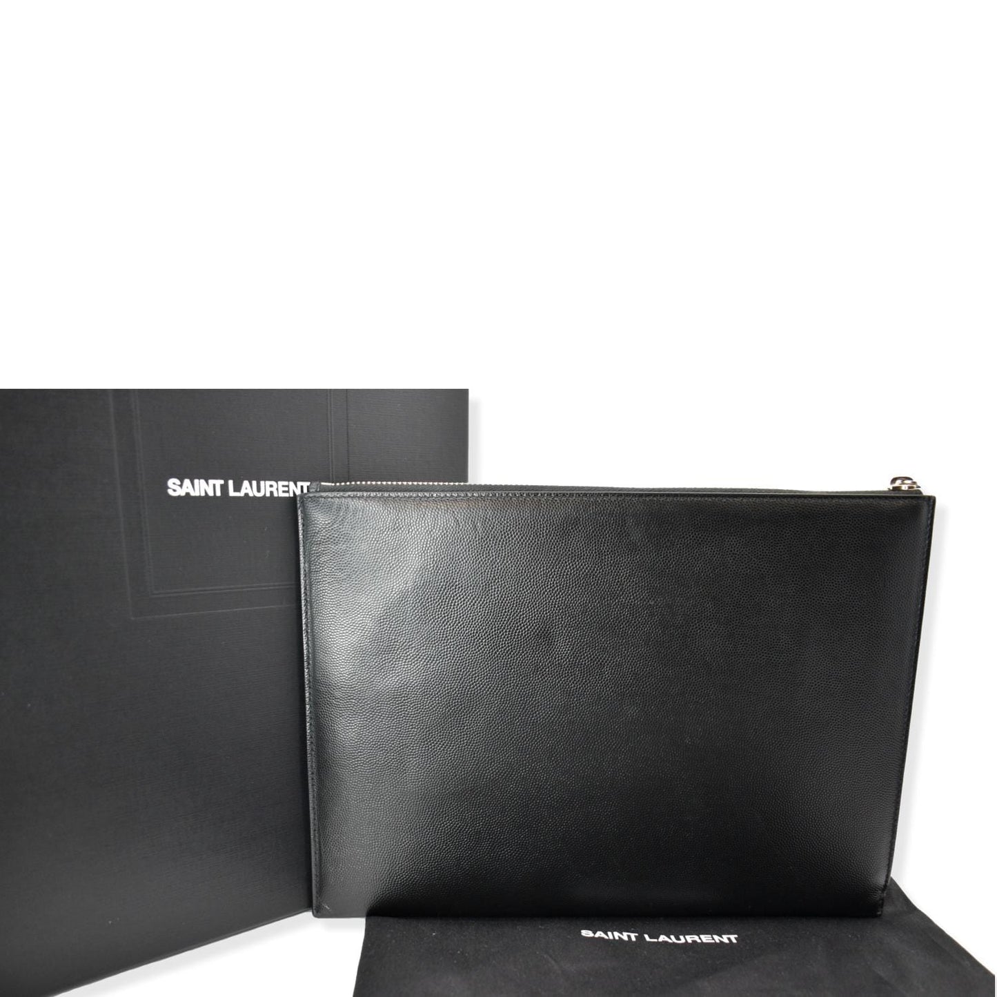 YSL Saint Laurent Saint Laurent Grain Pouch Travel Bag Leather Black