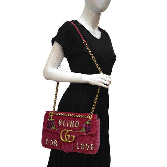 Gucci Blind For Love Marmont Embroidered Velvet Shoulder Shoulder Bag
