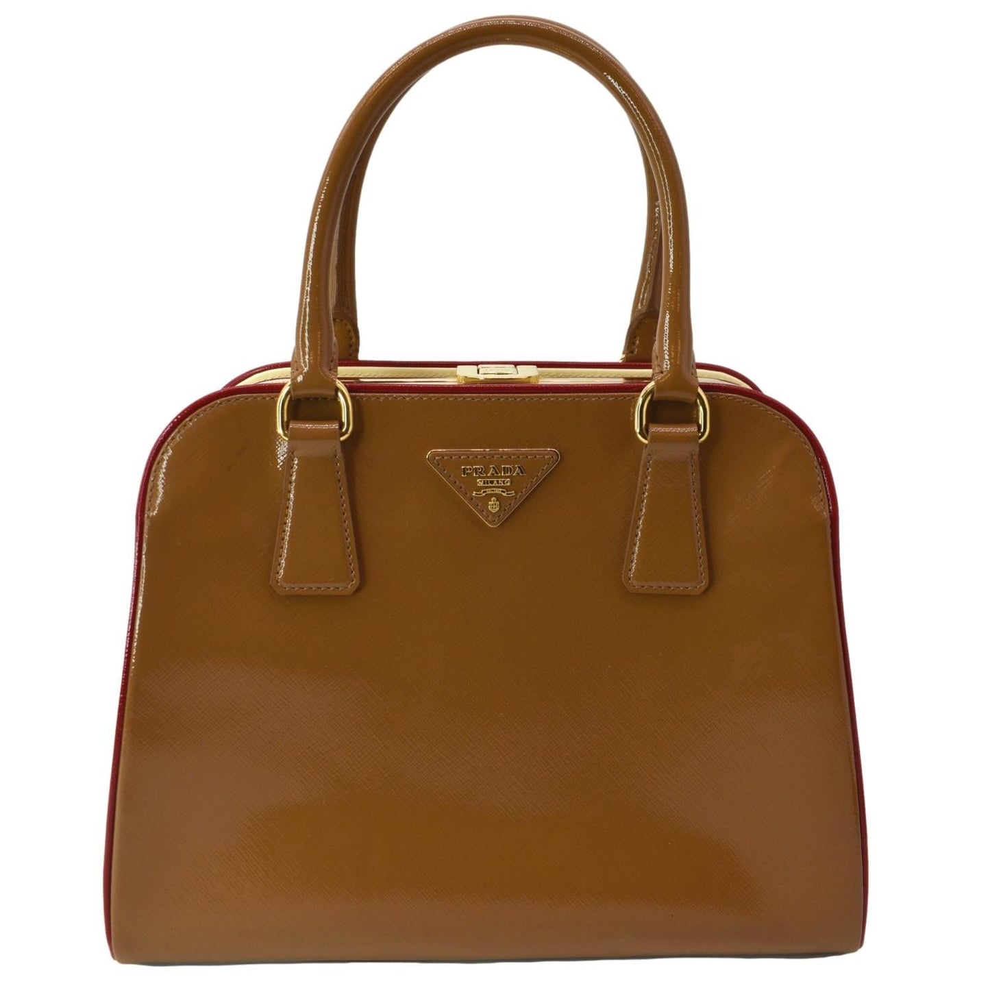 Vernice Pyramid Saffiano Top Handle Bag Leather Brown Travel Bag