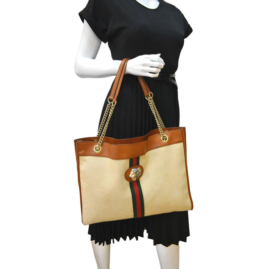 Gucci Rajah Tote Shoulder Bag Sand Leather Large