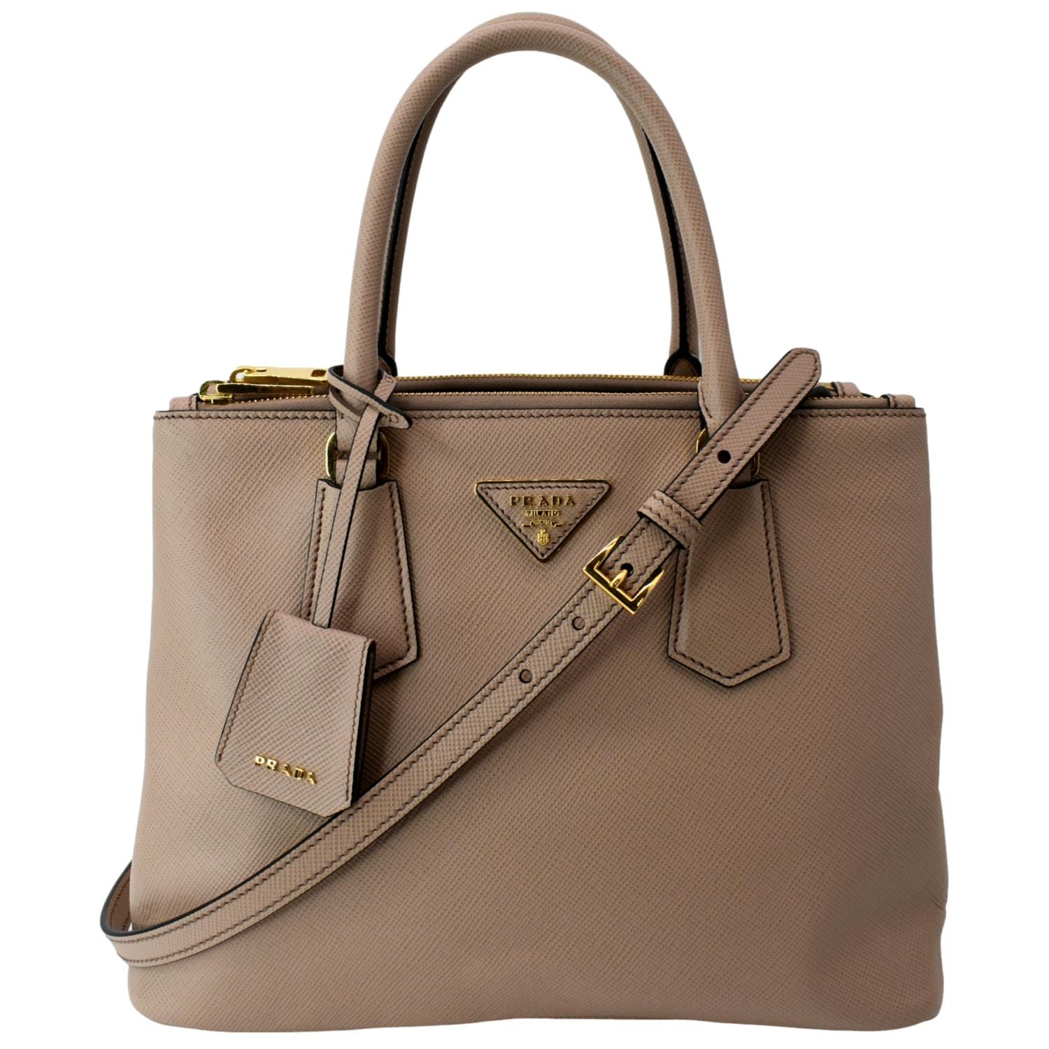 Prada Double Handle Tote Bag Nude Leather Saffiano Pink
