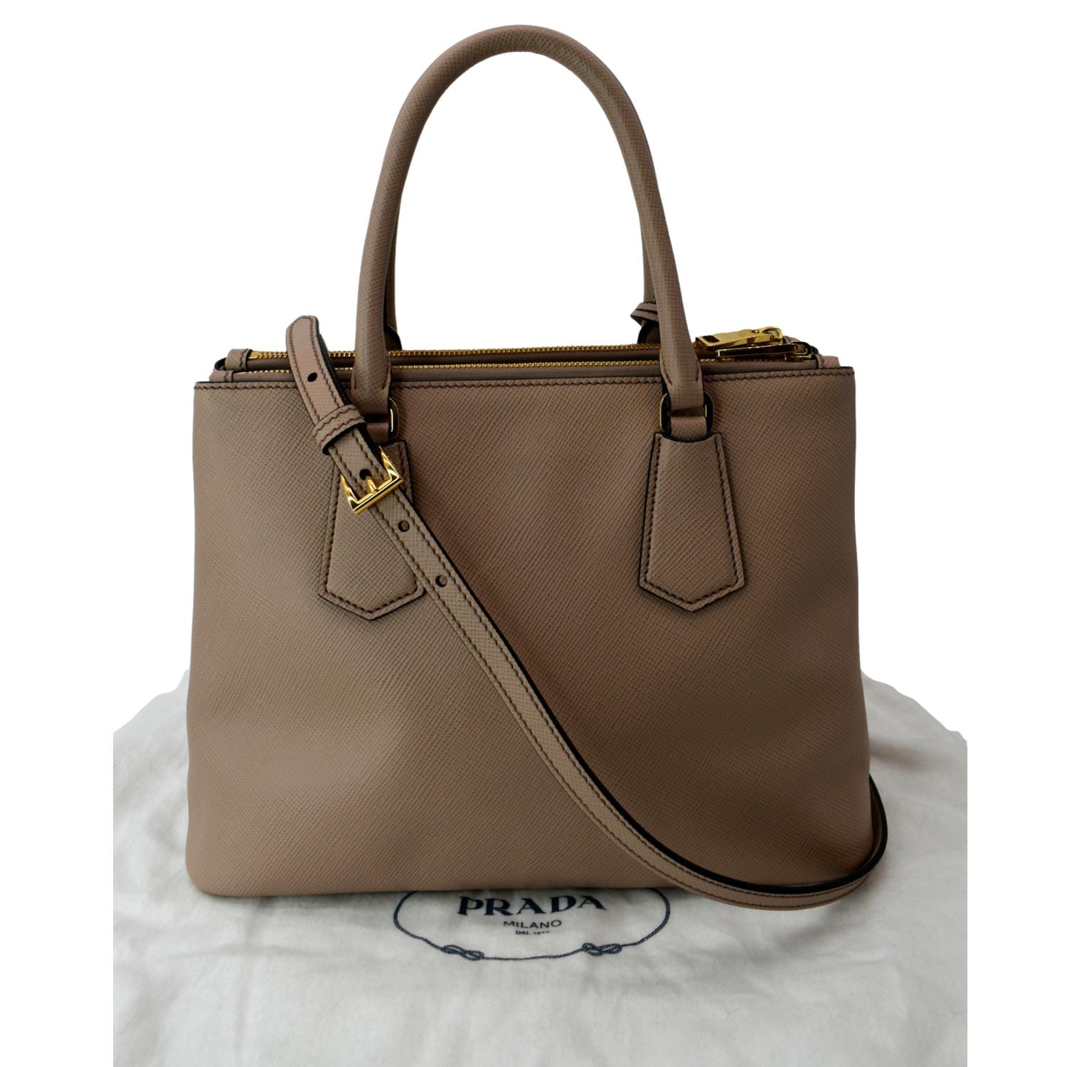 Prada Double Handle Tote Bag Nude Leather Saffiano Pink