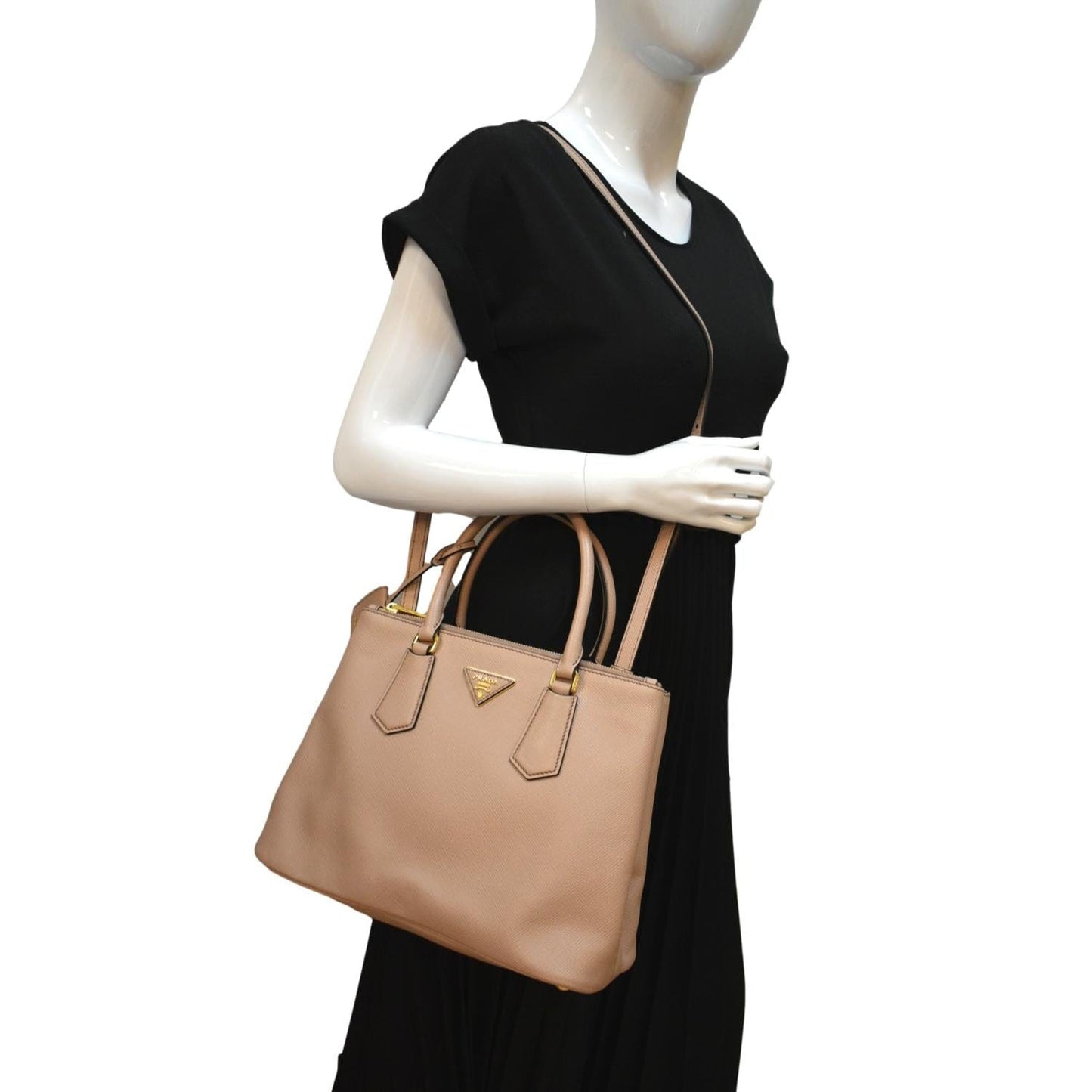 Double Handle Saffiano Tote Bag Nude Leather Pink
