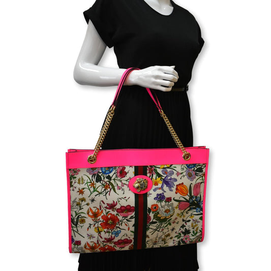 Gucci Floral Rajah Tote Bag Multicolor Leather Canvas