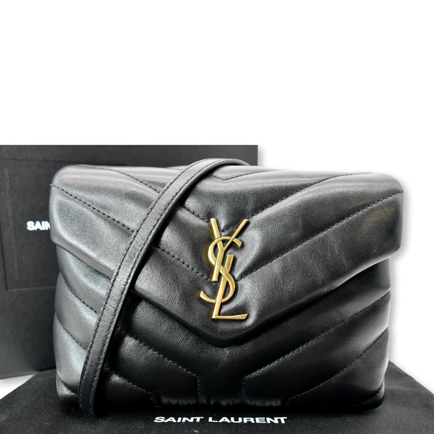 YSL Saint Laurent Yves Loulou Shoulder Bag Leather Matelasse Black Laurent Small Loulou