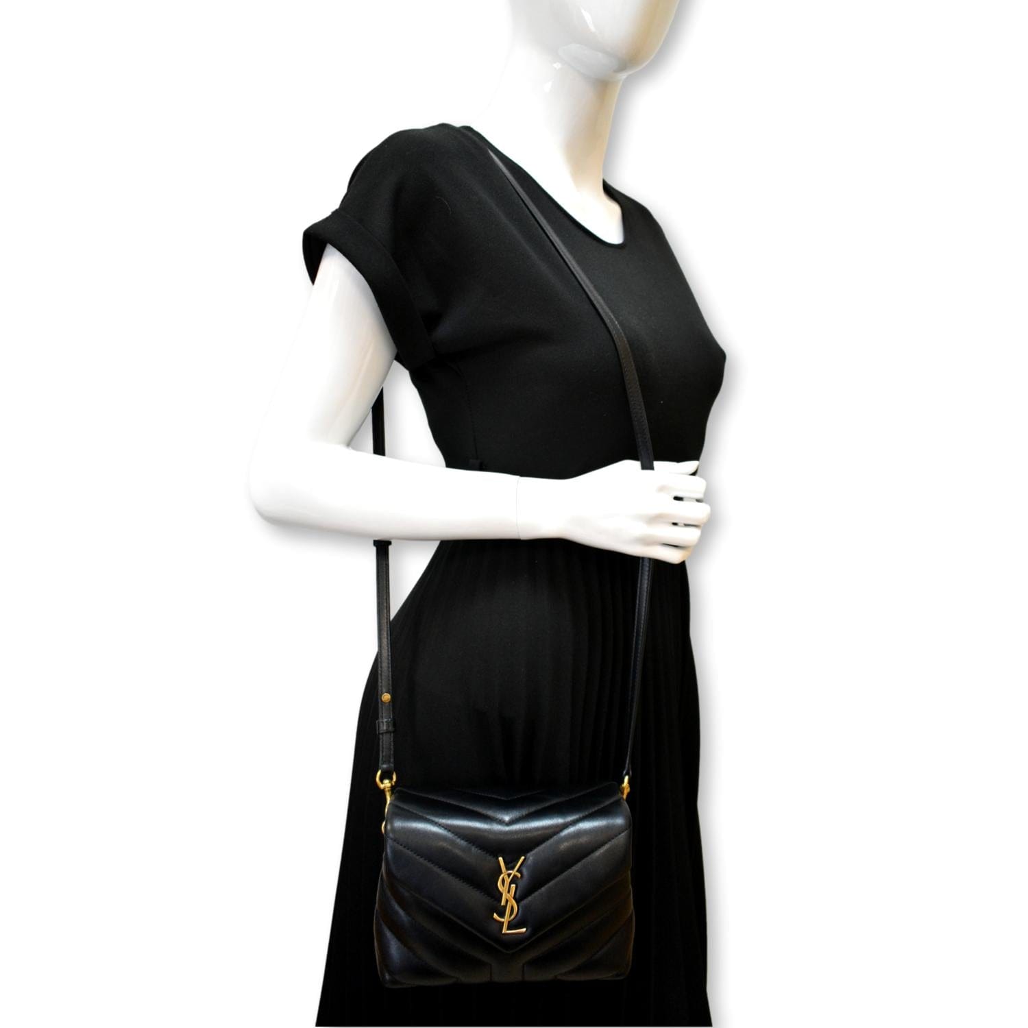 YSL Saint Laurent Yves Loulou Shoulder Bag Leather Matelasse Black Laurent Small Loulou