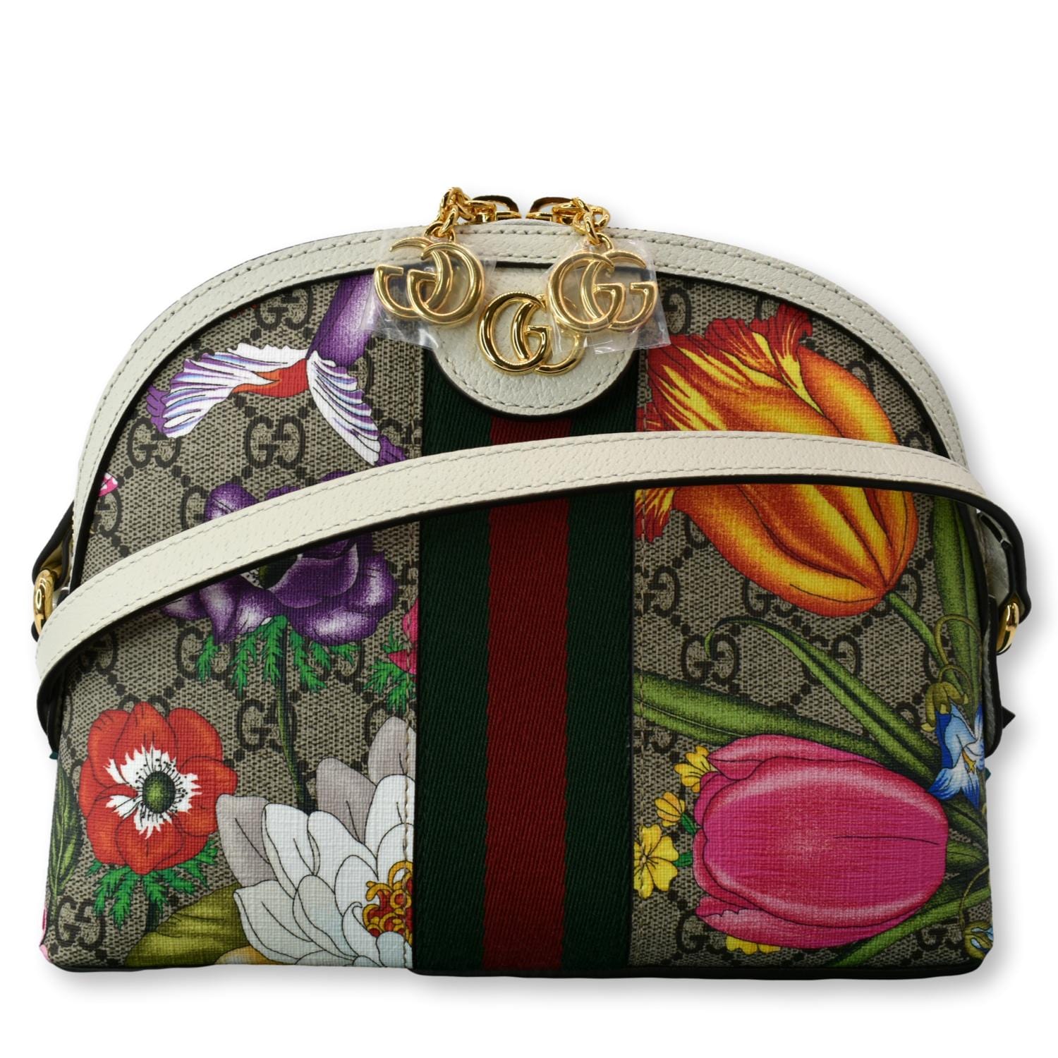 Gucci Ophidia Flora Supreme Shoulder Bag Canvas Beige