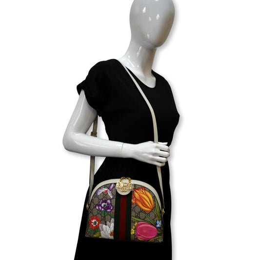 Gucci Ophidia Flora Supreme Shoulder Bag Canvas Beige