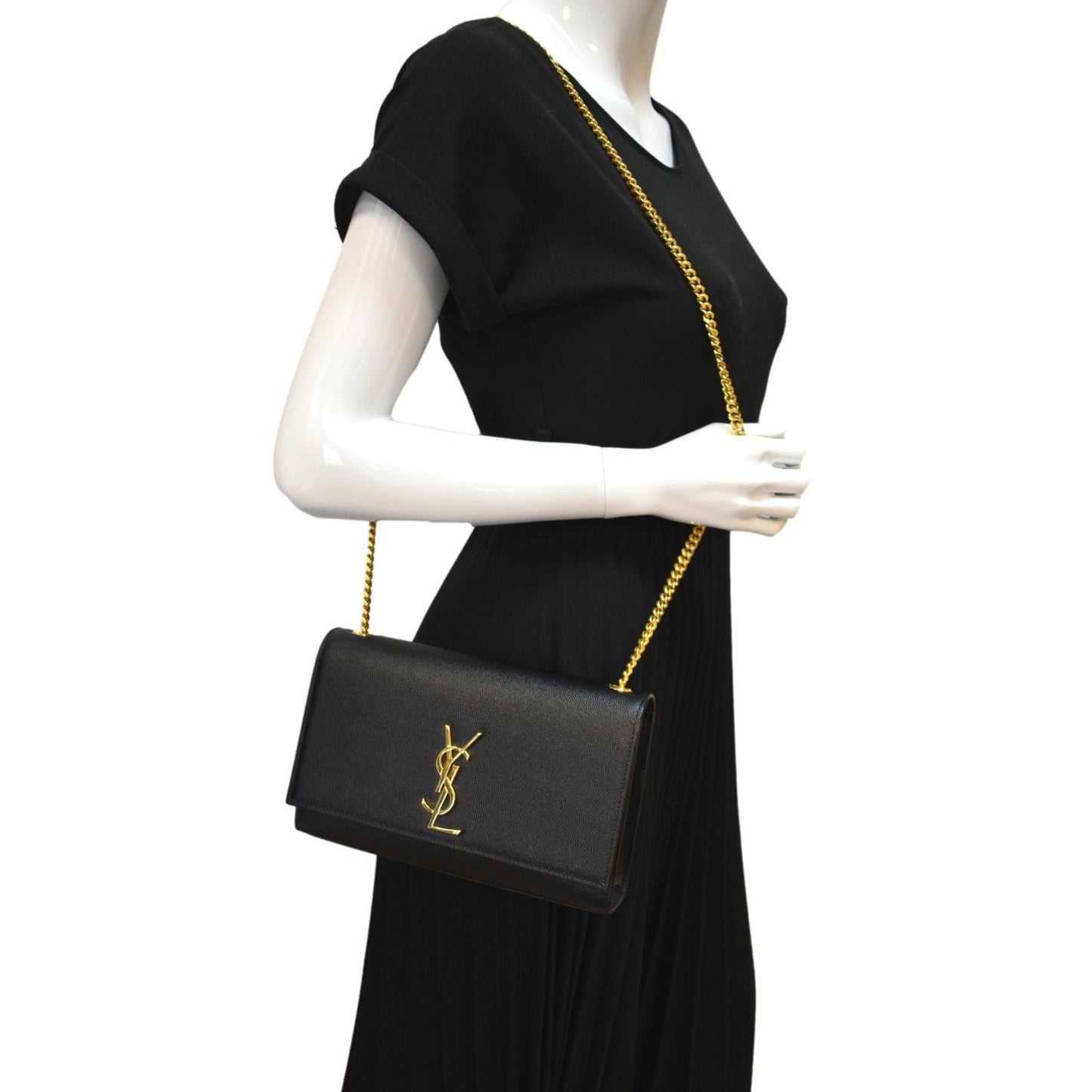 YSL Saint Laurent Yves Kate Clutch Crossbody Bag Leather Black Gold Clutch Bag