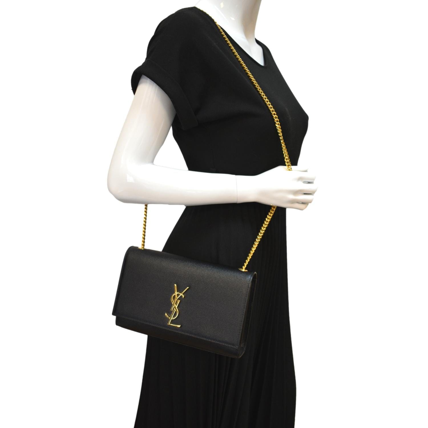 YSL Saint Laurent Yves Kate Clutch Crossbody Bag Leather Black Gold Clutch Bag