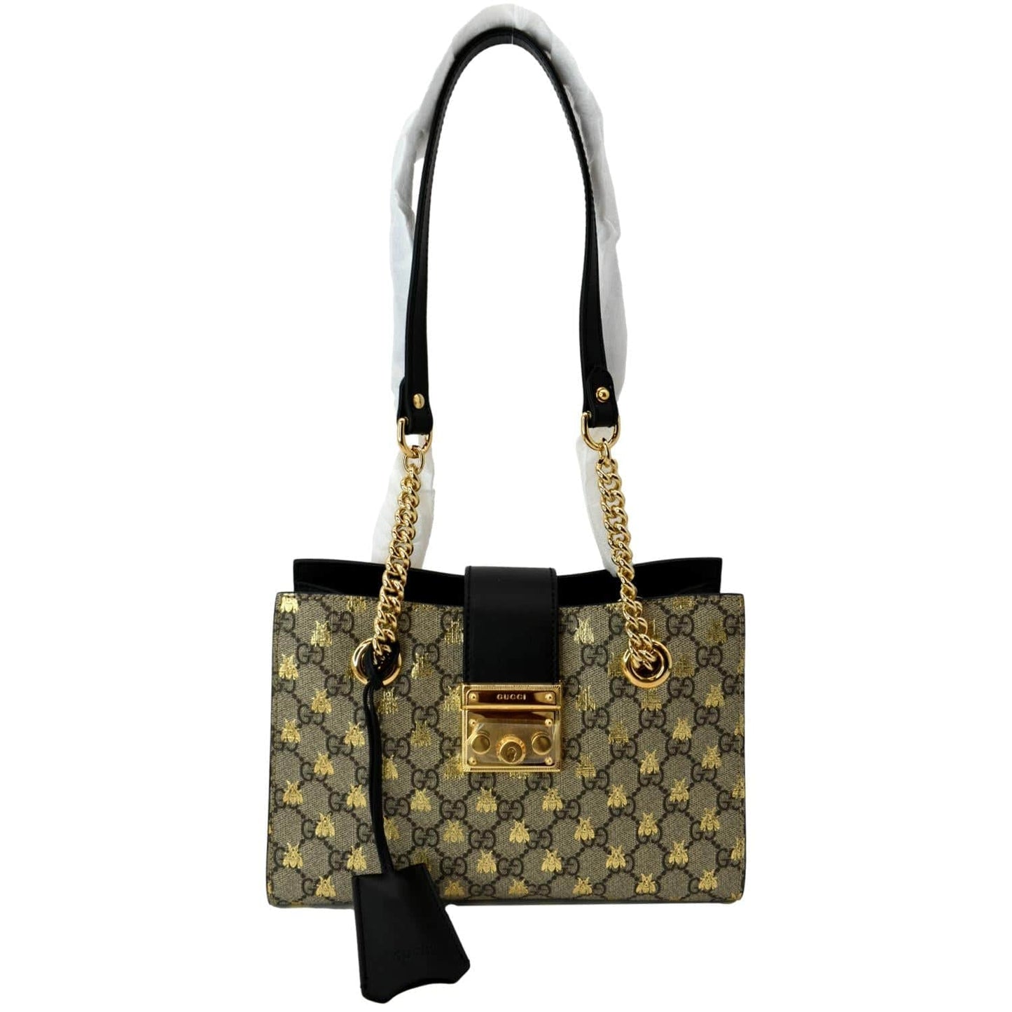 Gucci Ophidia Bees Padlock Supreme Tote Bag Canvas Beige