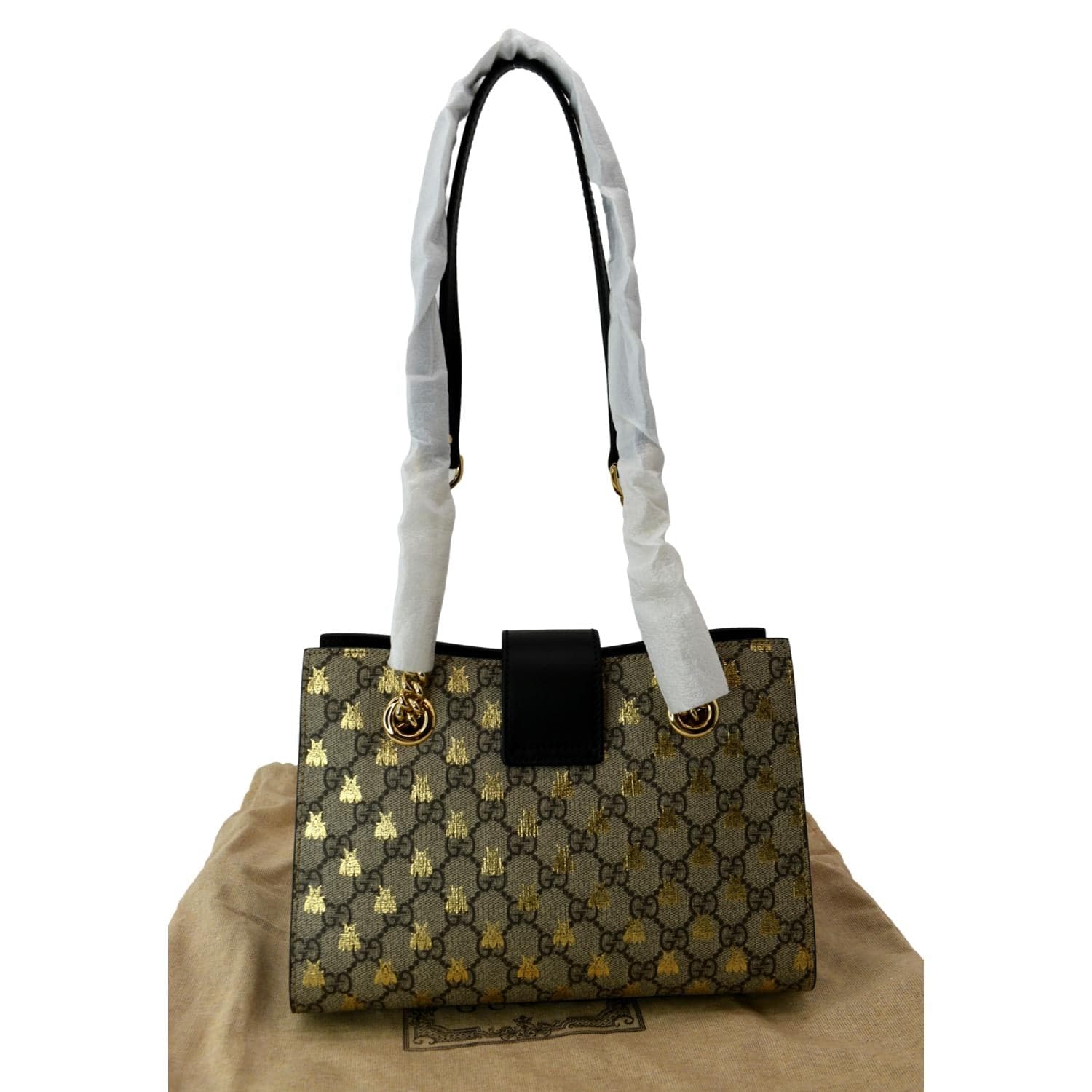 Gucci Ophidia Bees Padlock Supreme Tote Bag Canvas Beige