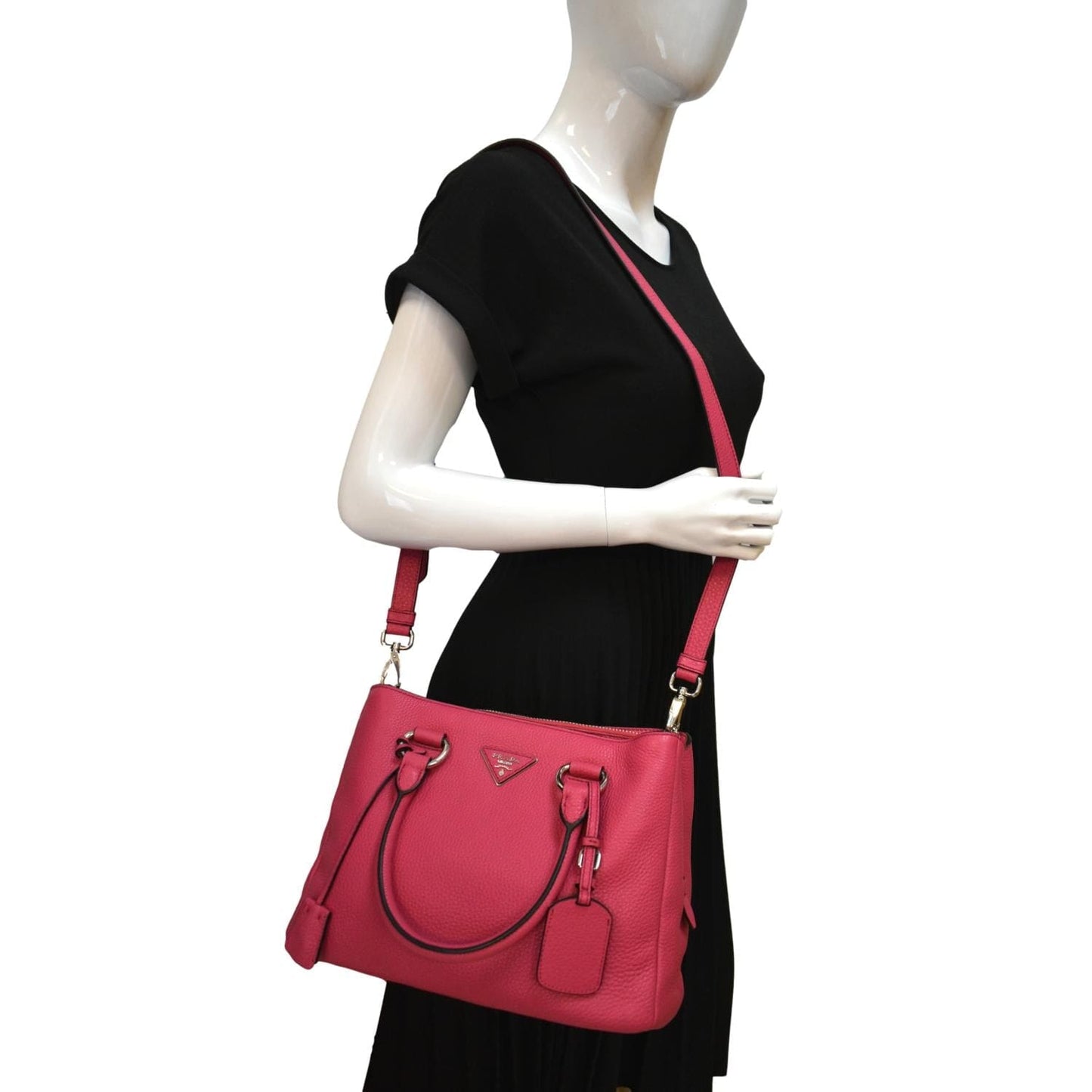Prada Around Convertible Tote Shoulder Bag Leather Pink Zip