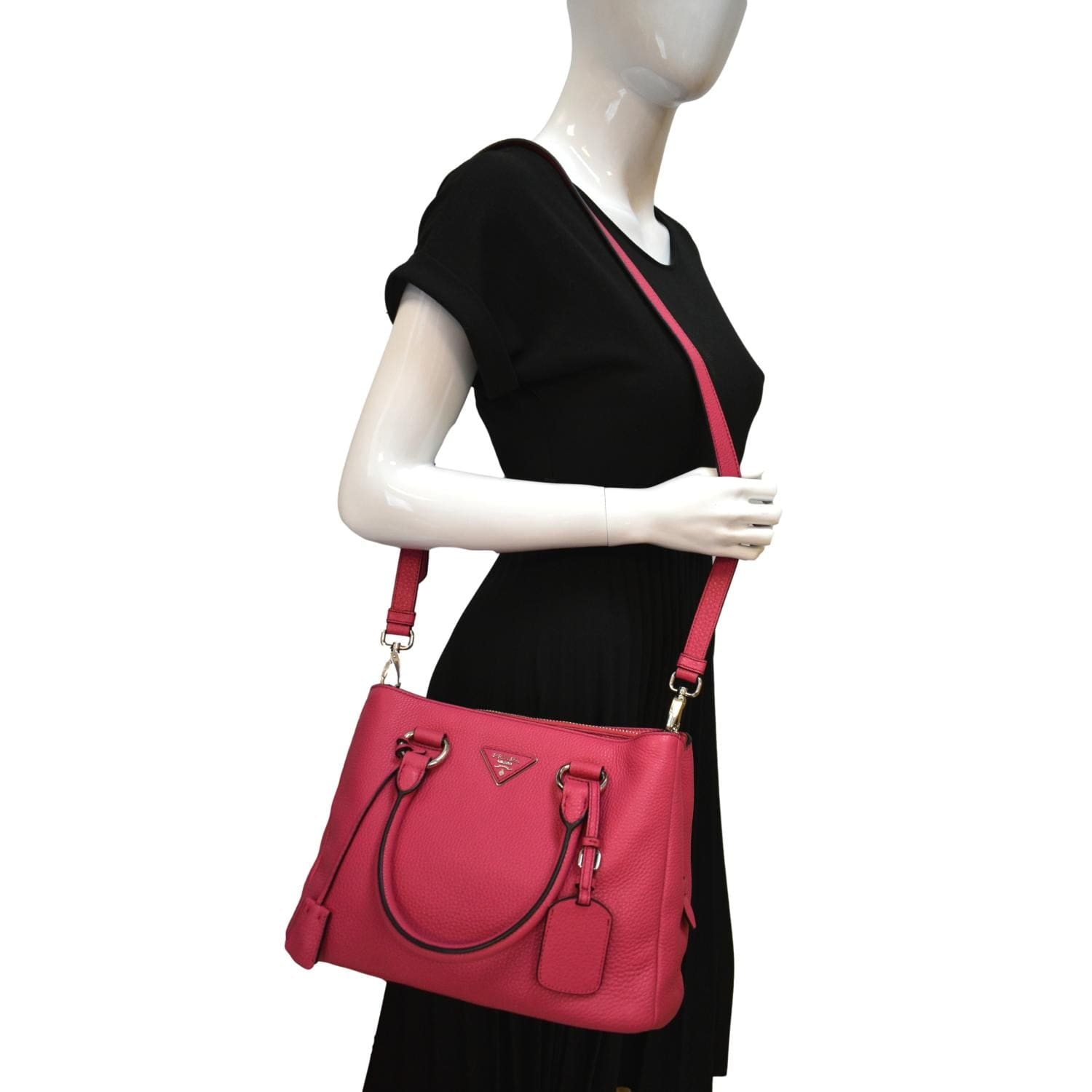 Prada Around Convertible Tote Shoulder Bag Leather Pink Zip