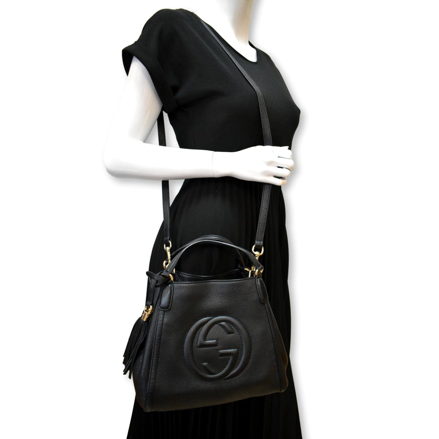 Gucci Soho Pebbled Shoulder Bag Leather Black