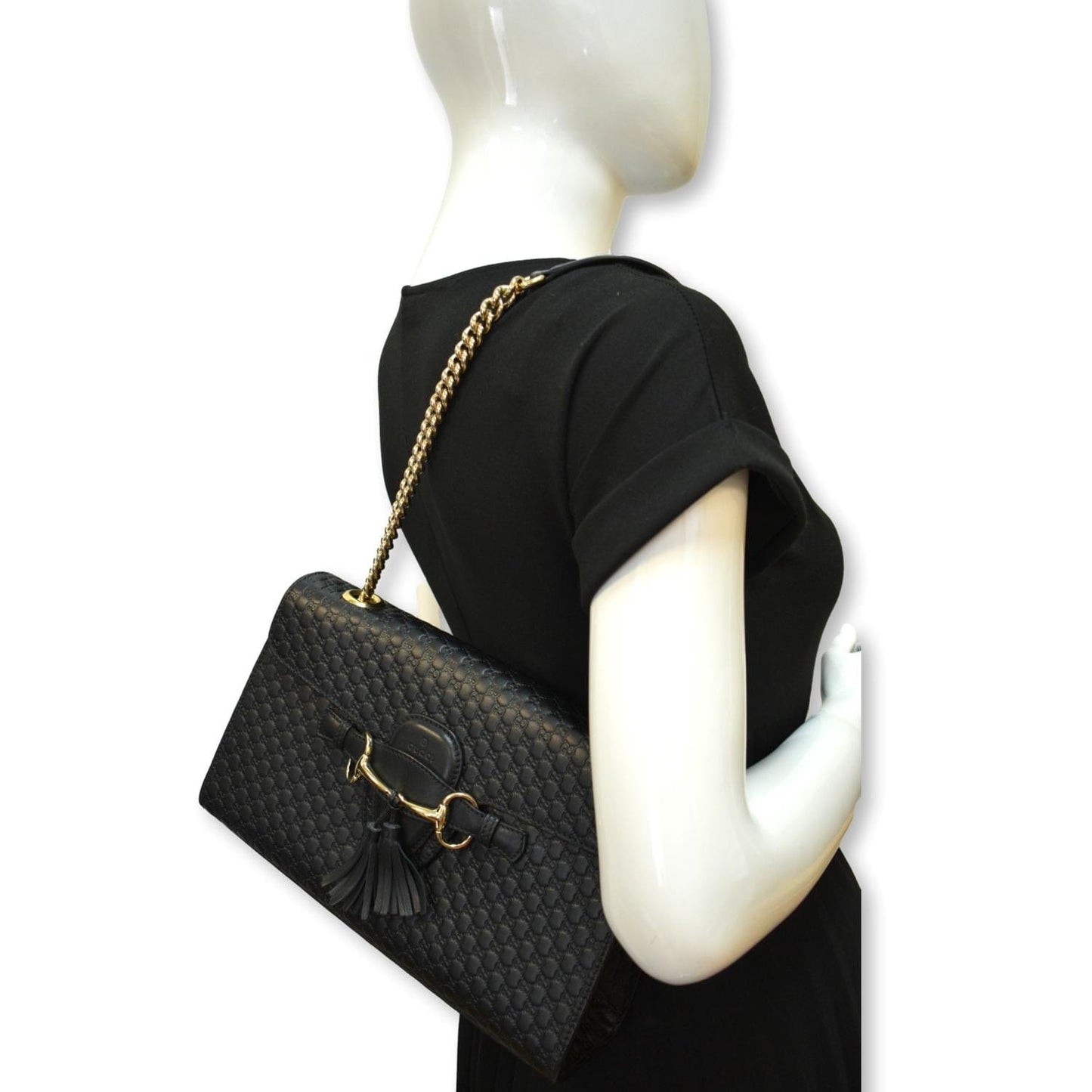 Gucci Emily ssima Chain Shoulder Bag Leather Black