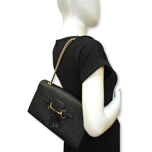 Gucci Emily ssima Chain Shoulder Bag Leather Black