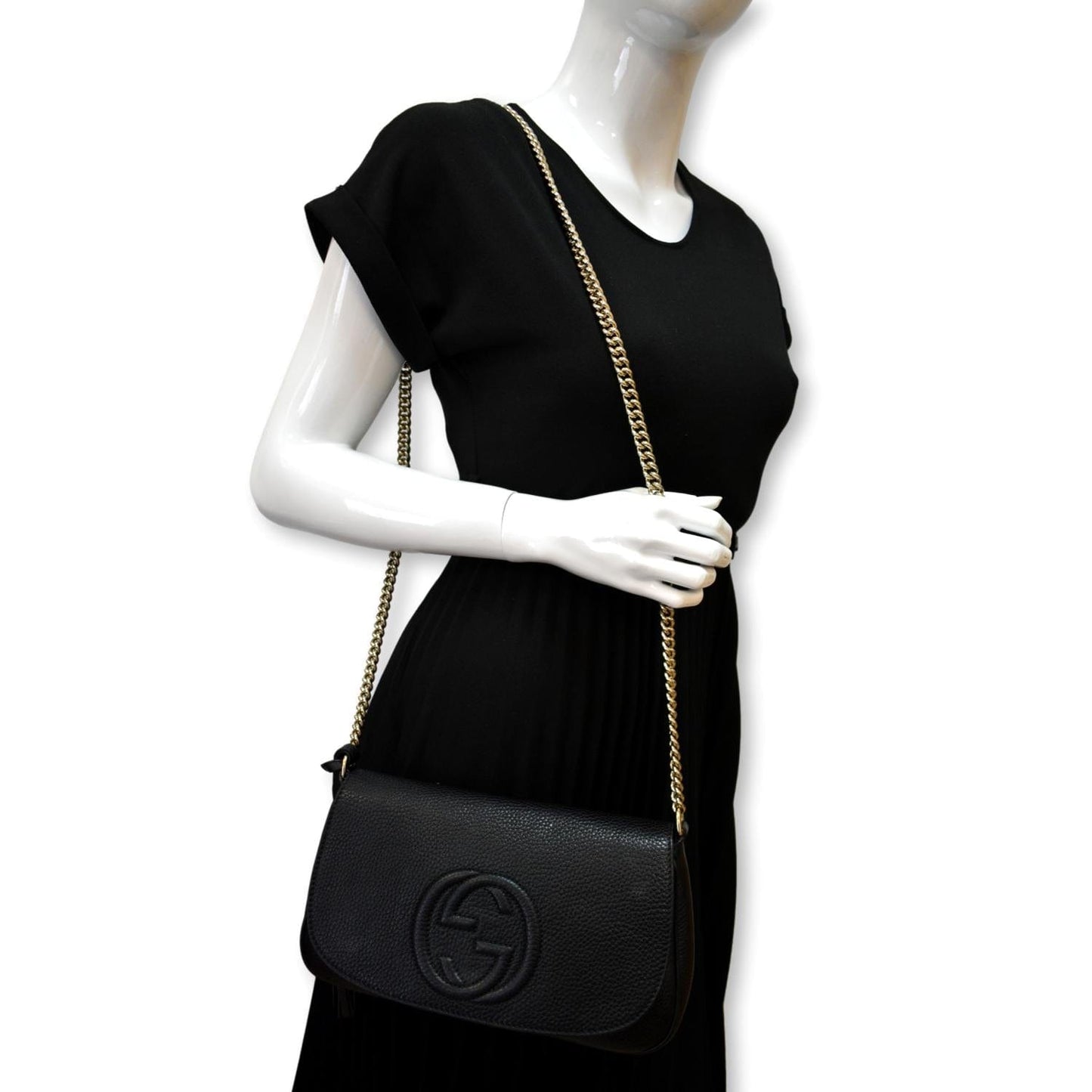 Gucci Soho Tassel Chain Crossbody Bag Leather Black